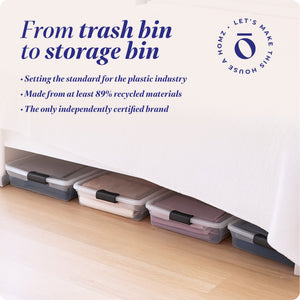 Homz 56 Qt Full/Queen Underbed Clear Plastic Latching Storage Container, 4 Pack