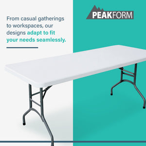 Peakform Compact Folding Banquet Table for Indoor or Outdoor Use, 6 Foot, White