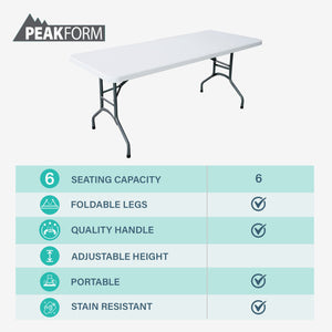 Peakform Compact Folding Banquet Table for Indoor or Outdoor Use, 6 Foot, White