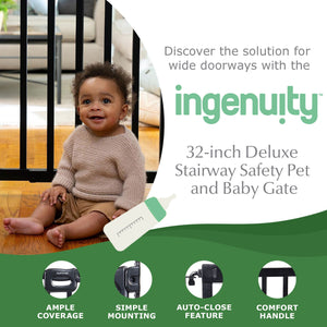 Ingenuity 32 Inch Summer Infant Deluxe Stairway Safety Pet and Baby Gate, Black