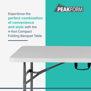 Peakform Compact Indoor or Outdoor Folding Banquet Table, 4 Foot, White