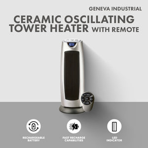 Geneva Industrial Ceramic Oscillating Tower Heater 2 Setting Fan with Remote