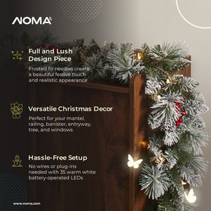 NOMA Snow Dusted Pre Lit Artificial Christmas Wreath with Berry Holiday Garland