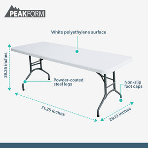 Peakform Compact Folding Banquet Table for Indoor or Outdoor Use, 6 Foot, White