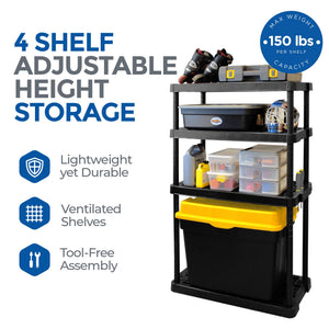 Gracious Living 4 Shelf Adjustable Height Medium Duty Storage, Black (4 Pack)