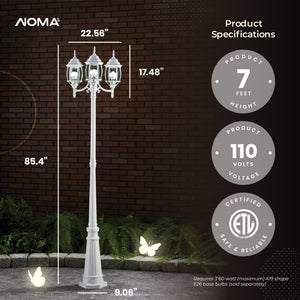 NOMA 7' Outdoor Lamp Post Triple Head All Weather Classic Decor Light, White