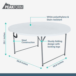 Peakform Round Folding Banquet Table for Indoor or Outdoor Use, 60 Inch, White - TRAPSKI