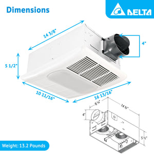 Delta Breez Radiance Exhaust Bath Fan 80 CFM with Built-In Light & Heater, White