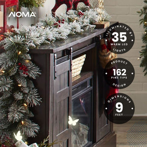 NOMA Snow Dusted Pre Lit Artificial Christmas Wreath with Berry Holiday Garland