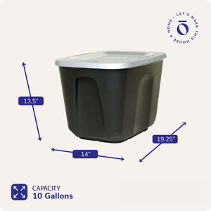 Homz 6610BKTS.10 10 Gallon Durable Molded Plastic Storage Bin with Secure Lid