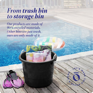 Homz 18 Gal Plastic Utility Storage Bucket Tub w/ Rope Handles, Black, (2 Pack)