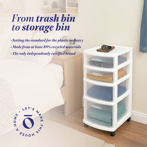 Homz Clear Plastic 4 Drawer Medium Storage Container Tower, White Frame (2 Pack)