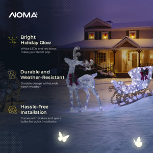 NOMA Reindeer and Sleigh Christmas Display Pre-Lit LED Outdoor Lawn Decoration - TRAPSKI