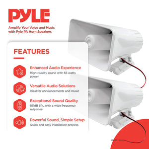 Pyle 8" 65 Watts 8 Ohms Indoor and Outdoor PA Horn Speaker, White (2 Pack)