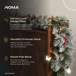 NOMA Snow Dusted Berry 9 Foot Pre Lit Christmas Garland Holiday Decor (2 Pack)