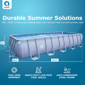 jLeisure Avenli 18 Foot x 39.5 Inch U Frame Rectangle Above Ground Swimming Pool