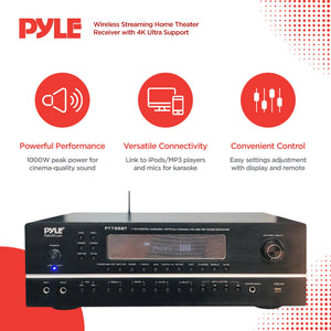 Pyle PT796BT Wireless Streaming Home Theater Receiver with 4K Ultra Support