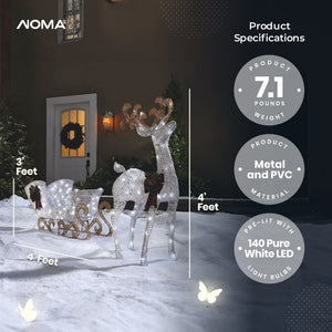 NOMA Reindeer and Sleigh Christmas Display Pre-Lit LED Outdoor Lawn Decoration - TRAPSKI
