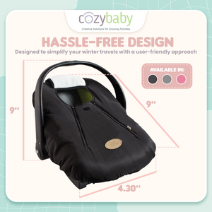 CozyBaby Infant Car Seat Travel Cover with Dual Zippers and Elastic Edge, Black