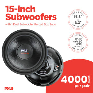 Pyle PLPW15D 15" 2000W 4-Ohm Car Subwoofer Pair & QBASS15 Dual Ported Enclosure