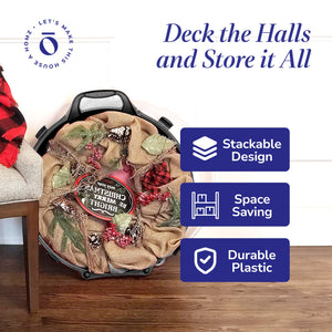 Homz 24" Seasonal Holiday Christmas Plastic Wreath Storage Box, Black (Set of 3)