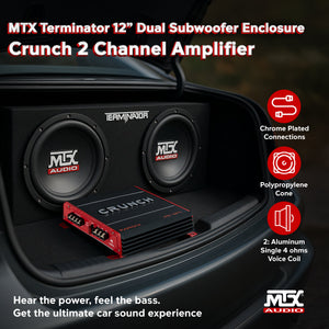 Crunch 2 Channel Car Audio Amplifier & MTX 12 In Dual Loaded Subwoofer Enclosure
