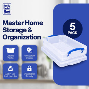 Really Useful Box 4L Storage Container with Lid and Clip Lock Handles, (5 Pack)