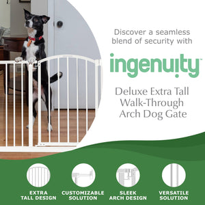 Ingenuity Deluxe Metal Extra Tall Walk Through Arch Dog Gate for Doorways, White - TRAPSKI