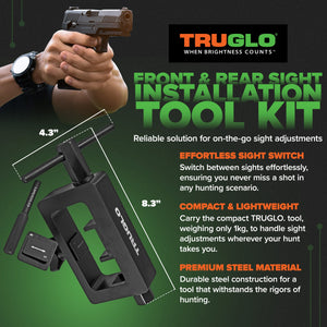 TruGlo Front and Rear Sight Installation Tool Kit Set for Pistols, Black