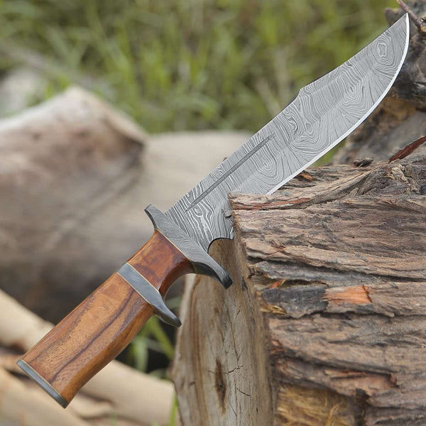 Innovator Damascus Bowie Knife with Rosewood Handle