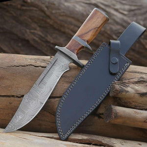 Innovator Damascus Bowie Knife with Rosewood Handle - TRAPSKI