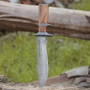 Innovator Damascus Bowie Knife with Rosewood Handle - TRAPSKI