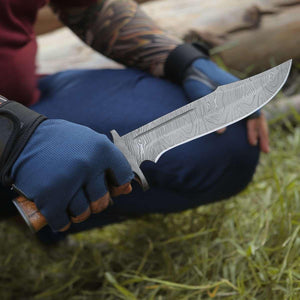 Innovator Damascus Bowie Knife with Rosewood Handle - TRAPSKI