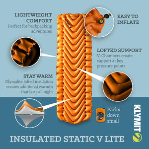 Insulated Static V Lite Sleeping Pad - Mango Orange - TRAPSKI