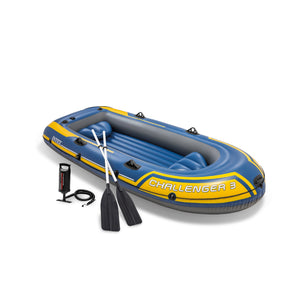 Intex 68370EP Challenger 3 Inflatable Raft Boat Set With Pump And Oars, Blue