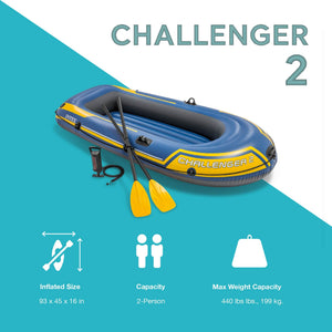 Intex Challenger 2 Inflatable 2 Person Boat Raft Set w/ Oars & Air Pump (2 Pack)