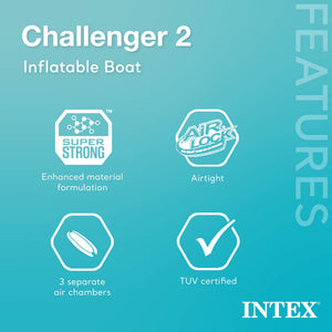 Intex Challenger 2 Inflatable 2 Person Boat Raft Set w/ Oars & Air Pump (2 Pack)