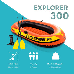 Intex Explorer 300 Inflatable Fishing 3 Person Raft Boat w/ Pump & Oars, 2 Pack