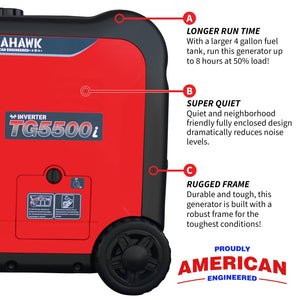 5500 Watt Inverter Generator Super Quiet Portable Gas Power Professional Use