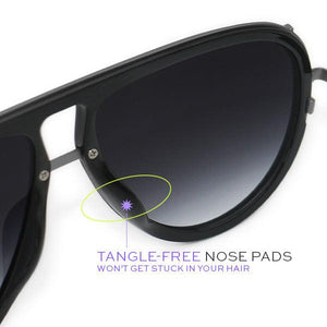 Ivy Luxe - Black Tangle-Free Round Aviator Sunglasses - TRAPSKI