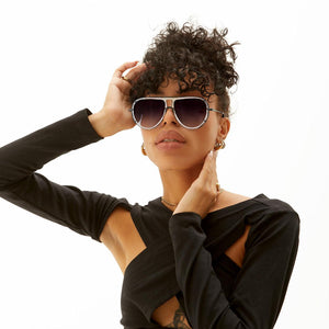 Ivy Luxe - Clear Black Tangle-Free Round Aviator Sunglasses - TRAPSKI