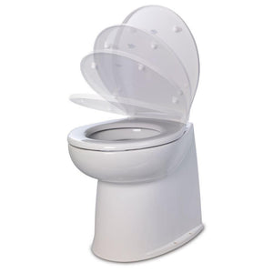 Jabsco Deluxe Flush 14" Straight Back 24V Raw Water Electric Marine Toilet w/Remote Rinse Pump Soft Close Lid - TRAPSKI