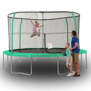 JumpKing JK1418C2 14 Foot Padded Enclosed Round Trampoline with G3 Poles, Green - TRAPSKI