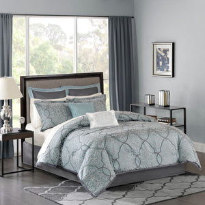 12 Piece Blue King Comforter Set with Cotton Bed Sheets