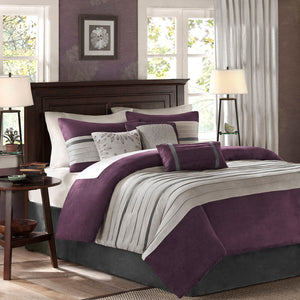 7 Piece Purple Faux Suede Comforter Set Full Size