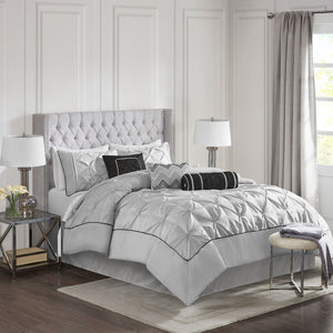 7 Piece Tufted Comforter Set - Grey - California King