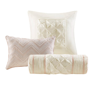 7 Piece Tufted Comforter Set Blush Queen