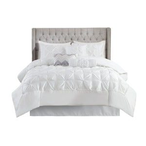 7 Piece Tufted Comforter Set with Hypoallergenic Filling - White