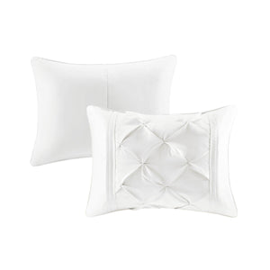 7 Piece Tufted Comforter Set with Hypoallergenic Filling - White