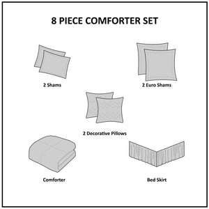 8 Piece Cotton Printed Comforter Set with Embroidered Pillows - Blush